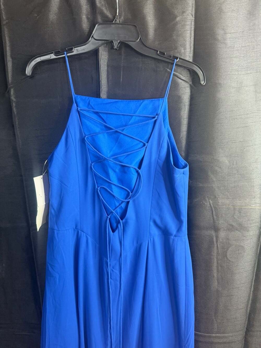 Macy's Bridal Salon Lux Chiffon Square Sleeveless Floor Bridesmaid Dress Sapphi - Picture 3 of 3